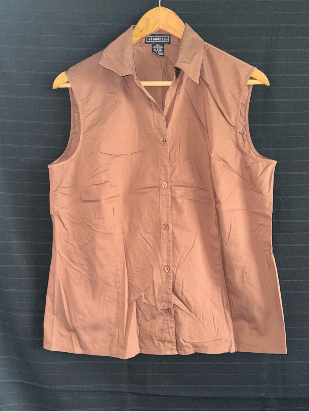 Elementz Brown Sleeveless Blouse Shirt L Y2K Office Minimalist Fall Layering